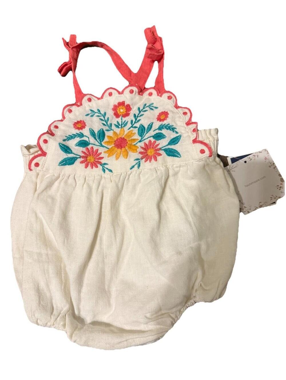 NWT haute hippie embroidered Floral Ruffled Sleeveless Bubble Romper 6-9 months